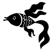 Hand drawn vector illustration of a black silhouette of a fish on a white background