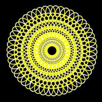 Original vector pattern in the form of a mandala of yellow and white flowers located in a circle on a black background