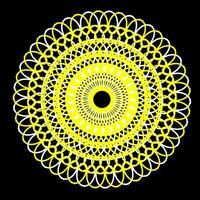 Original vector pattern in the form of a mandala of yellow and white flowers located in a circle on a black background