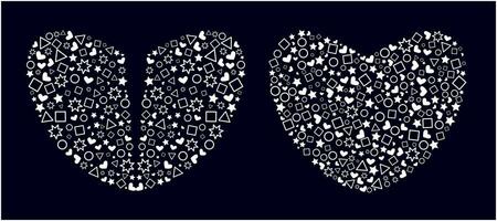 vector ilustración de corazón formas lleno con memphis círculos, cuadrícula, triangulos. adecuado para amar, romance, o San Valentín día.