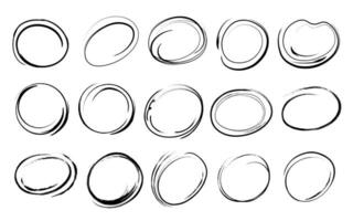 Vector set of hand drawn circle line sketch isolated on white background. Rounds scribble line circles.