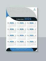 Creative 2024 One Page Wall Calendar Design, Business One Page Calendar 2024 Template, Free Download vector