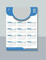 Creative 2024 One Page Wall Calendar Design, Business One Page Calendar 2024 Template, Free Download vector