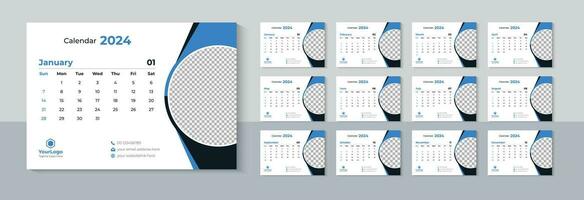 Modern Desk Calendar 2024 Design, Business Calendar 2024 Template, New Year 2024, 12 Months Included, Free Download vector