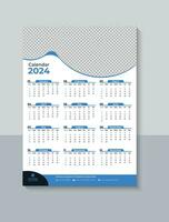 Modern 2024 One Page Wall Calendar Design, Business One Page Calendar 2024 Template, Free Download vector