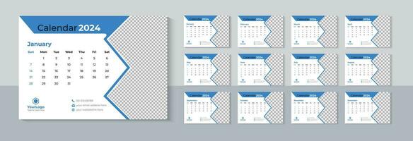 Desk Calendar 2024 Design, Business Calendar 2024 Template, New Year 2024, Table Calendar, 12 Months Included, Free Download vector