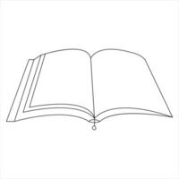 Continuous single line open book art drawing vector style illustration