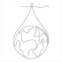 single line continuous drawing earth water drop and concept world water day outline vector illustration