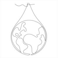 single line continuous drawing earth water drop and concept world water day outline vector illustration