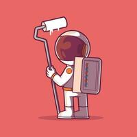 Astronaut Character holding a paint roller vector illustration. Art, space, tech design concept.