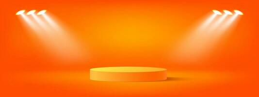 Orange studio abstract background with podium and spotlight effect. Product display backdrop. vector