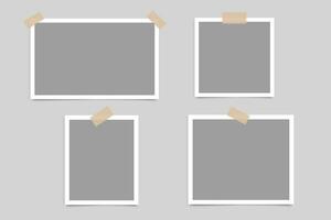 Photo frame collection. Blank photo frame design with adhesive tape. Photography album frame mockup template. Vector illustration