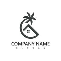 Village logo, house and beach design template for village, hotel and travel company vector