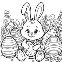 Easter Egg Coloring Page with decorative eggs vector black and white