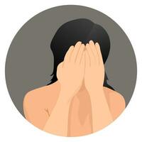 Depressed and sad woman covers her face with her hands vector