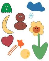 children drawing illustrations. random natural objects vector