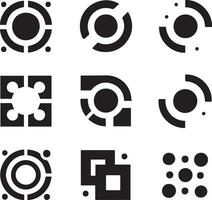 Abstract Black Icons Set Illustrating Various Modern Technological and Geometric Concepts vector
