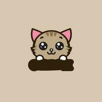 Adorable Brown Cartoon Kitten Peering Over Edge With Sparkling Eyes on Pastel Background vector