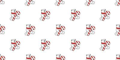 bear seamless pattern Christmas polar vector Santa Claus hat candy cane scarf isolated repeat wallpaper teddy cartoon tile background illustration doodle white design