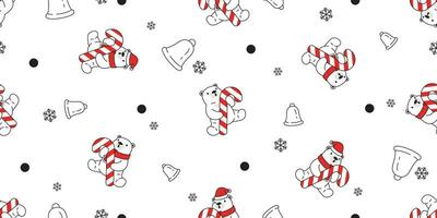 bear seamless pattern Christmas polar bear vector Santa Claus hat candy cane bell snowflake scarf isolated repeat wallpaper teddy cartoon tile background illustration doodle design