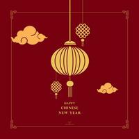 Chinese New Year banner on red background, Chinese New Year concepts vector design for flowers, lanterns, clouds, elements and ornaments, post cards