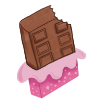 Bitten chocolate bar. Wrapped in heart patterned paper png