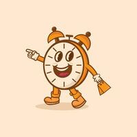gracioso reloj tienda mascota corriendo aislado personaje dibujos animados en plano estilo diseño vector
