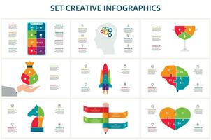 conjunto creativo de grafico, diagrama con pasos, opciones, partes o procesos. vector negocio modelo para presentación