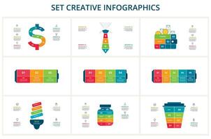 conjunto creativo de grafico, diagrama con pasos, opciones, partes o procesos. vector negocio modelo para presentación