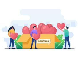 Charity and donation concept flat illustration vector template, Supporting and giving help, Humanitarian assistance, Volunteering, Social support