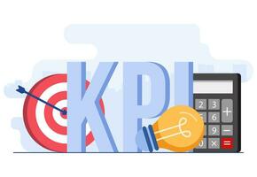 KPI, Key performance indicators business technical concept flat vector illustration, Performance evaluation and dynamics on dashboard, Strategy, Data Report, Efficient workflow, Business intelligence