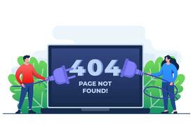 404 error, System error, Broken page, People trying to connect disconnected wires from the outlet, Cable and socket, Page not found concept flat illustration vector template for web design, website