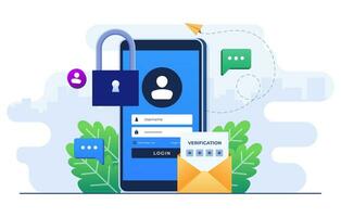 Two-step verification flat illustration vector template, OTP, Authentication password, One-time password for secure website account login, Login page on smartphone screen