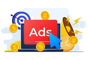 Paid advertising campaign display ads on website generating revenue for publisher, Pay per click concept, PPC, Advertising or advertisement, Promoting brands to audience, Internet marketing concept vector