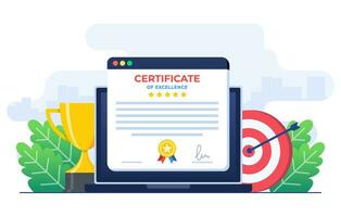 Certificate concept flat illustration vector template, Award, Prize and appreciation concept, Online education, training course, E-learning, Digital certificate program, Remote and distance study