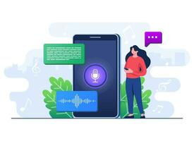 Speech recognition, Convert online voice messages into text using artificial intelligence online bot, Voice message, Online voice assistant vector