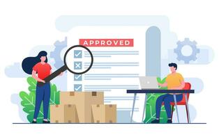 Inventory control concept flat illustration vector template, Warehouse management, Logistic service, Warehouse employees maintain shipment records, Managing incoming and outgoing goods