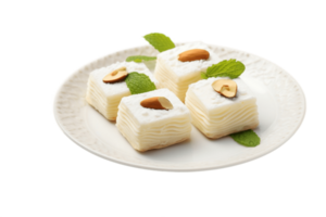 AI generated Sandesh on Plate with Transparent Background. AI png
