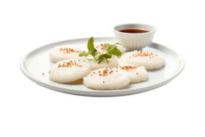 AI generated Idli on Plate with Transparent Background . AI png