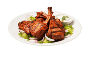 ai generiert Tandoori Lamm auf Teller transparent Hintergrund. ai png