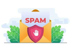 Spamming mailbox concept flat illustration vector template, Spam warning, Warning, Security,