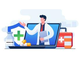 Doctor talk online concept flat illustration vector template, Online consultation service, Ask doctor, Online medical advice, Telemedicine, Digital prescriptions and teletherapy