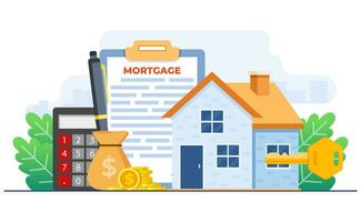 Mortgage and rent concept flat vector illustration vector template, House loan or money investment to real estate, Mortgage loan, Purchasing property, Home loan, Home bank credit