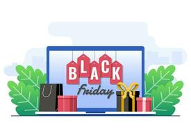 Black Friday big sale concept flat illustration vector template, Online shopping, Big promotion discount