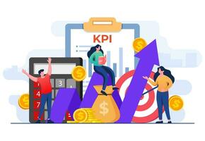 KPI, Key performance indicators business technical concept flat vector illustration, Performance evaluation and dynamics on dashboard, Strategy, Data Report, Efficient workflow, Business intelligence