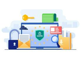 GDPR, General Data Protection Regulation, Network data security, Confidential data protection, Web security,Cyber security technology concept flat illustration for landing page, website banner design vector