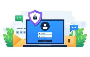 Two-step verification flat illustration vector template, OTP, Authentication password, One-time password for secure website account login, Login page on laptop screen