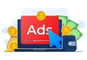 Paid advertising campaign display ads on website generating revenue for publisher, Pay per click concept, PPC, Advertising or advertisement, Promoting brands to audience, Internet marketing concept vector