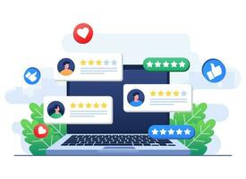 Satisfied customers give high ratings to product, service, app, or website, Feedback, Customer review evaluation, Satisfaction rating level survey concept flat illustration vector template