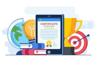 Certificate concept flat illustration vector template, Award, Prize and appreciation concept, Online education, training course, E-learning, Digital certificate program, Remote and distance study